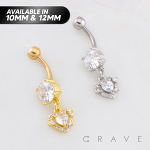 MULTI CZ HEAR DANGLE BELLY BUTTON NAVEL RING 316L SURGICAL STEEL